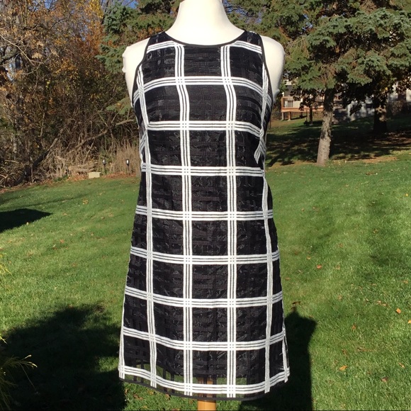 Milly Organza A-Line Grid Pattern Shift Dress - Picture 2 of 8